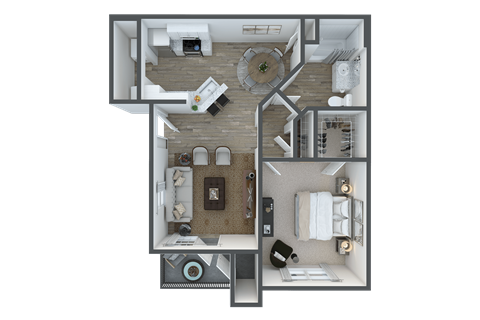Floor plan for 1 bed, 1 bath, 795 sqft